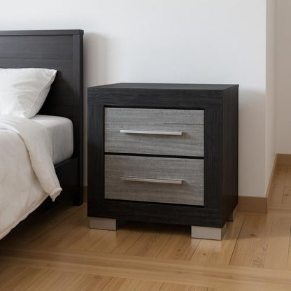 23" Black And Gray Wood Square Two Drawer Nightstand HomeRoots