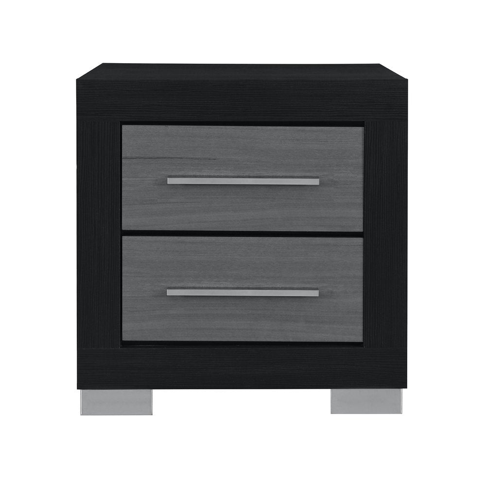 23" Black And Gray Wood Square Two Drawer Nightstand HomeRoots