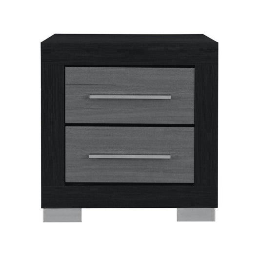 23" Black And Gray Wood Square Two Drawer Nightstand HomeRoots