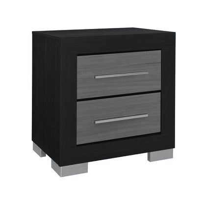 23" Black And Gray Wood Square Two Drawer Nightstand HomeRoots