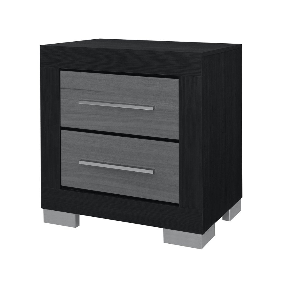 23" Black And Gray Wood Square Two Drawer Nightstand HomeRoots