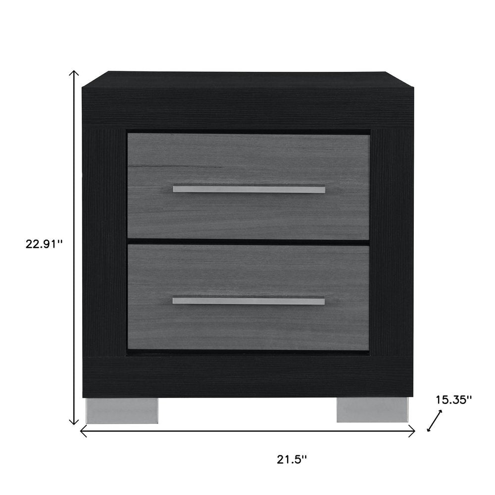 23" Black And Gray Wood Square Two Drawer Nightstand HomeRoots