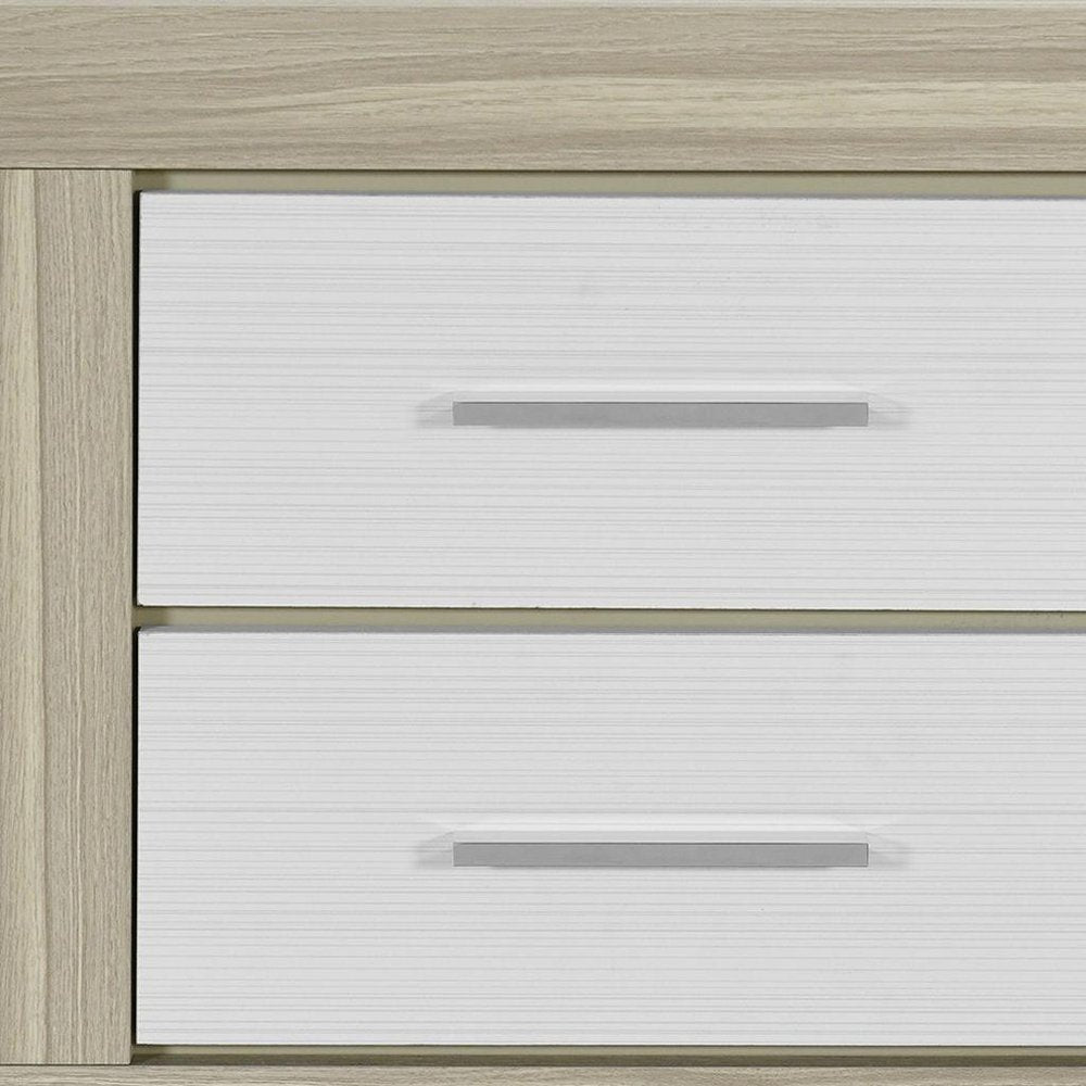 23" Natural And White Wood Square Two Drawer Nightstand HomeRoots