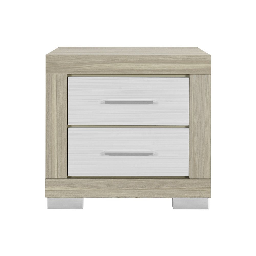 23" Natural And White Wood Square Two Drawer Nightstand HomeRoots