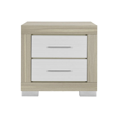 23" Natural And White Wood Square Two Drawer Nightstand HomeRoots