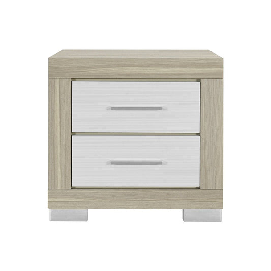 23" Natural And White Wood Square Two Drawer Nightstand HomeRoots