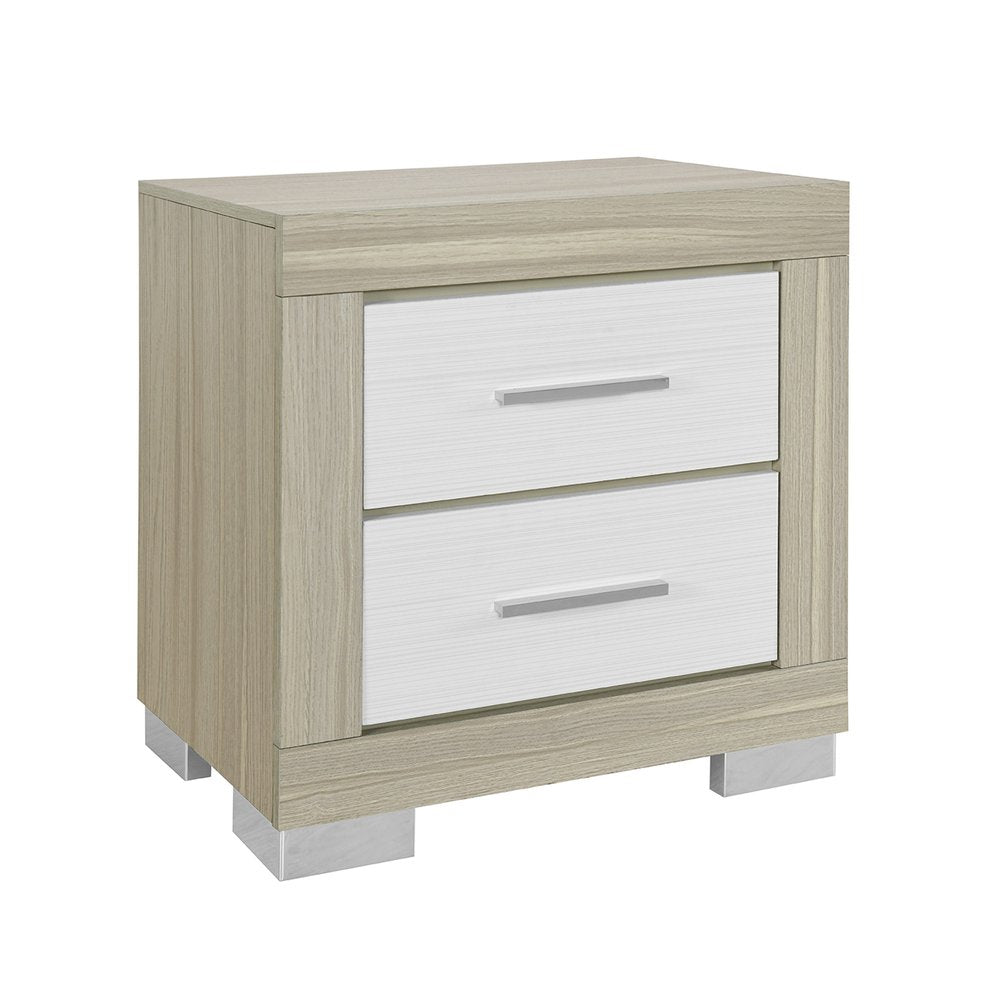 23" Natural And White Wood Square Two Drawer Nightstand HomeRoots