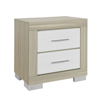 23" Natural And White Wood Square Two Drawer Nightstand HomeRoots