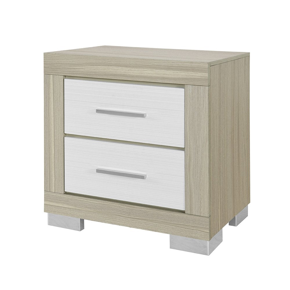 23" Natural And White Wood Square Two Drawer Nightstand HomeRoots