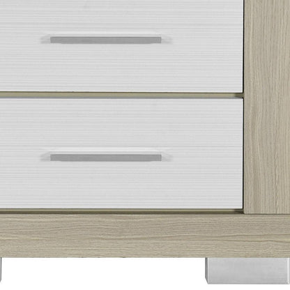 23" Natural And White Wood Square Two Drawer Nightstand HomeRoots
