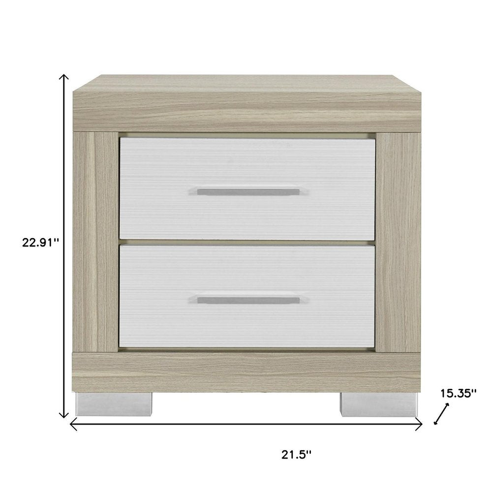 23" Natural And White Wood Square Two Drawer Nightstand HomeRoots