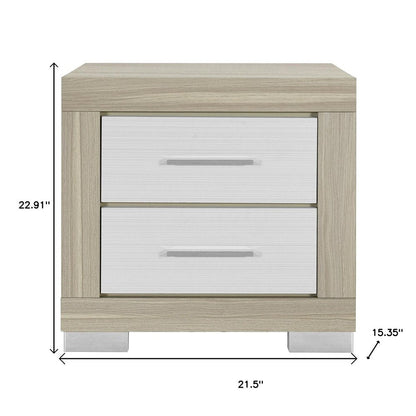 23" Natural And White Wood Square Two Drawer Nightstand HomeRoots