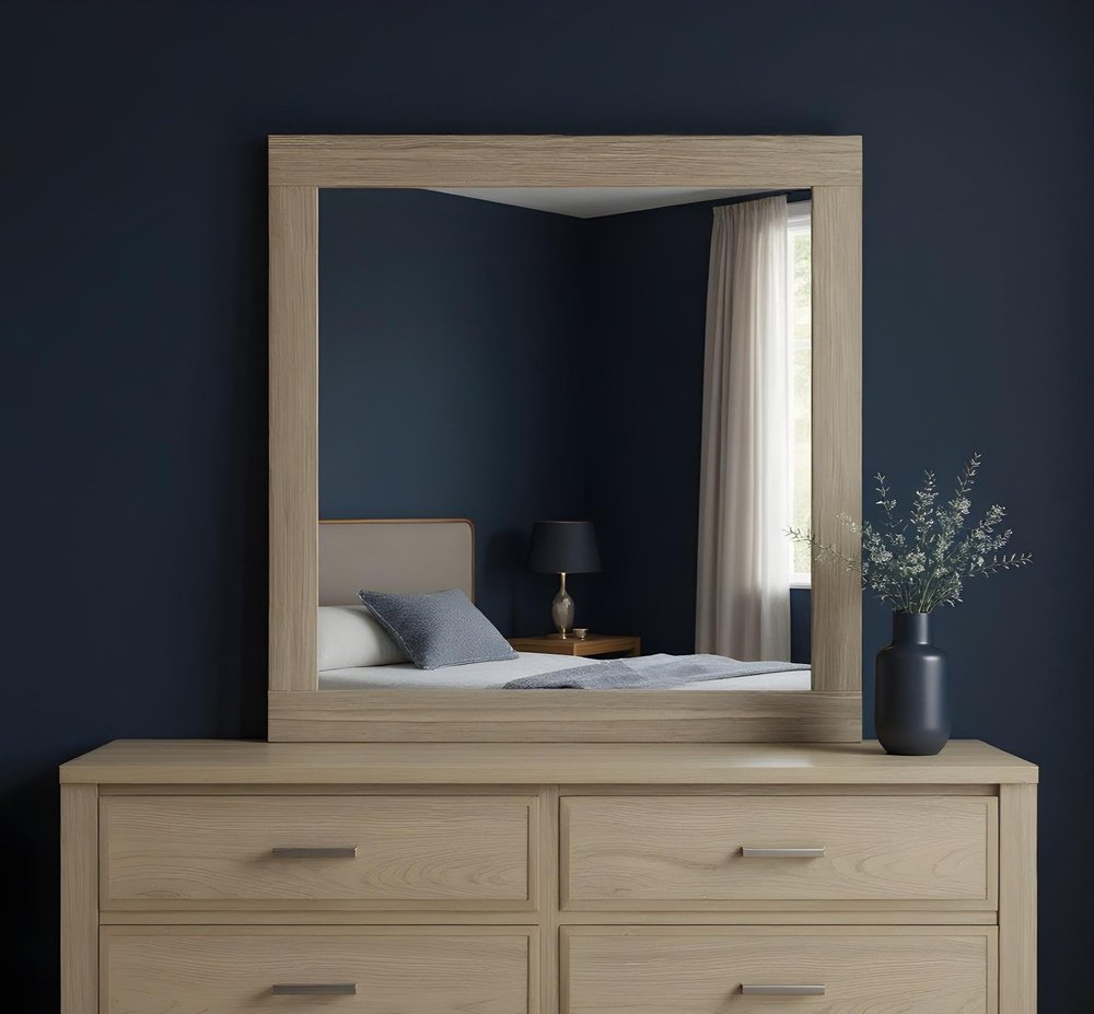 35" Natural Wood Square Frame Mounted Dresser Mirror HomeRoots