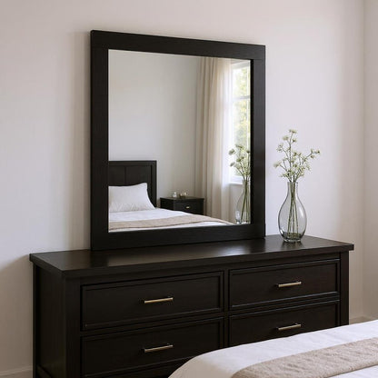 35" Black Wood Square Mounted Framed Dresser Mirror HomeRoots