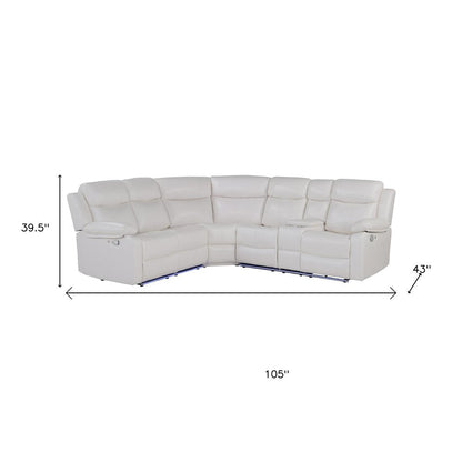 Off White Faux Leather Reclining Curved Six Piece Sectional With LED And Console HomeRoots