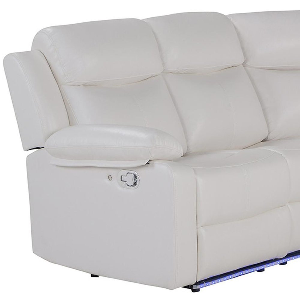 Off White Faux Leather Reclining Curved Six Piece Sectional With LED And Console HomeRoots