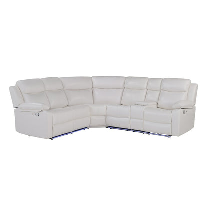 Off White Faux Leather Reclining Curved Six Piece Sectional With LED And Console HomeRoots