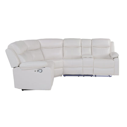 Off White Faux Leather Reclining Curved Six Piece Sectional With LED And Console HomeRoots