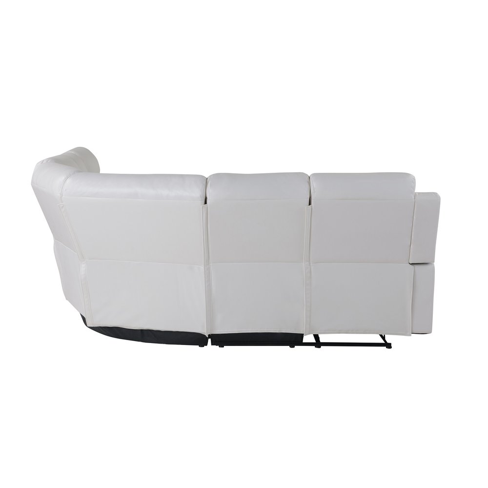 Off White Faux Leather Reclining Curved Six Piece Sectional With LED And Console HomeRoots