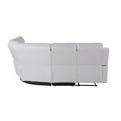 Off White Faux Leather Reclining Curved Six Piece Sectional With LED And Console HomeRoots