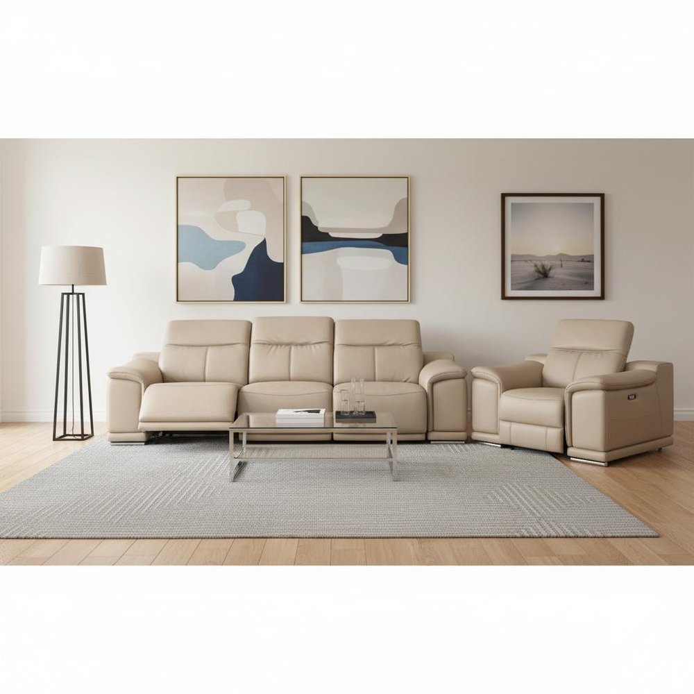 Two Piece Beige Genuine Leather Four Person Seating Set — view 7