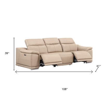 Two Piece Beige Genuine Leather Four Person Seating Set