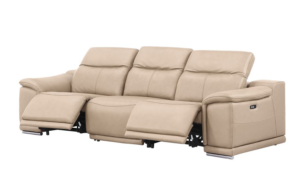 Two Piece Beige Genuine Leather Four Person Seating Set — view 4