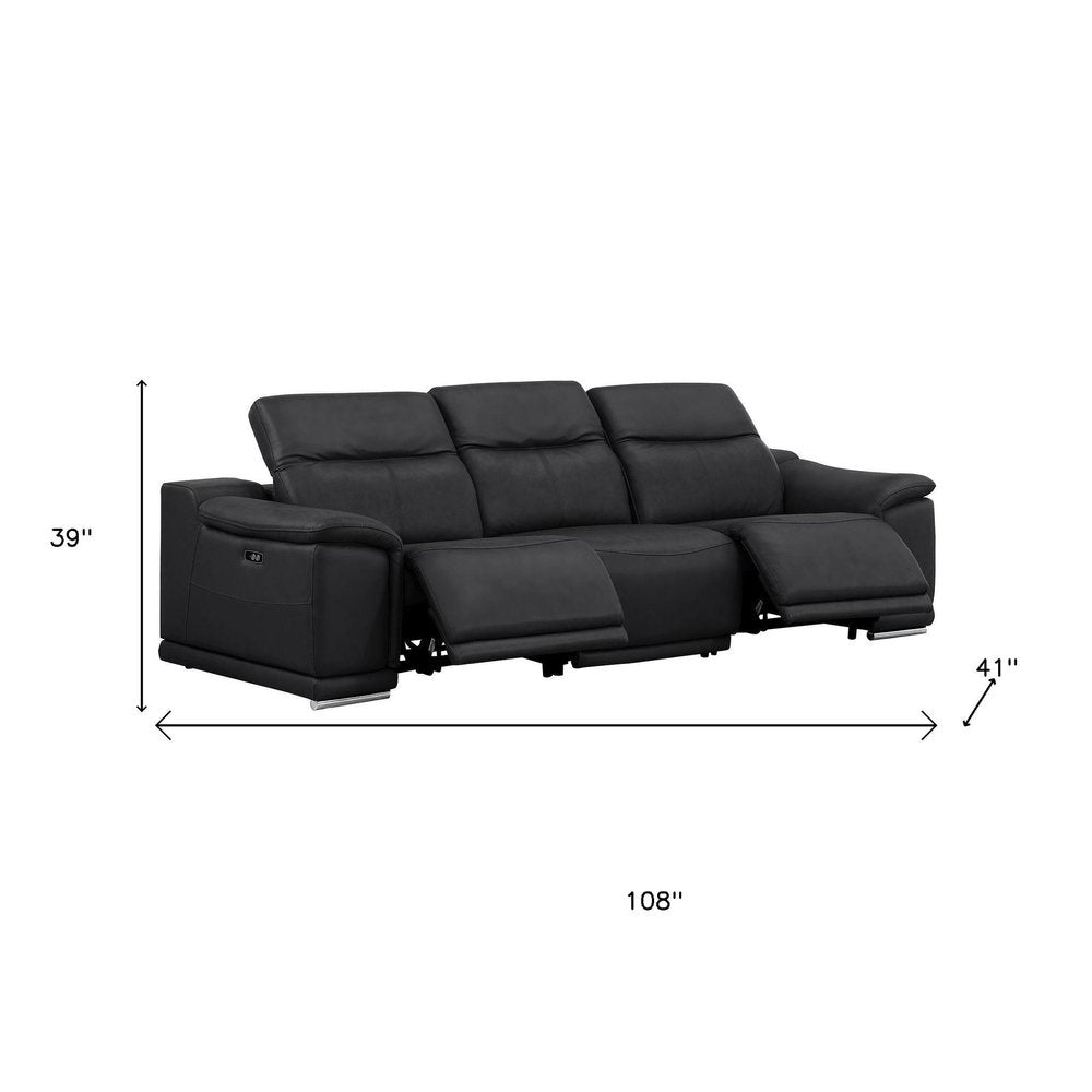 Two Piece Black Genuine Leather Four Person Seating Set — view 7