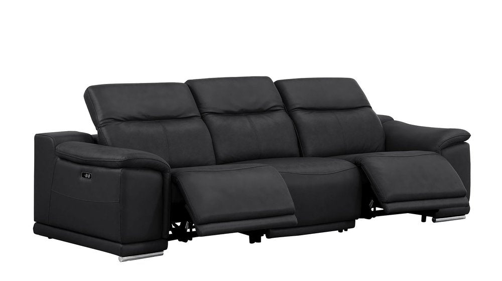 Two Piece Black Genuine Leather Four Person Seating Set — view 1