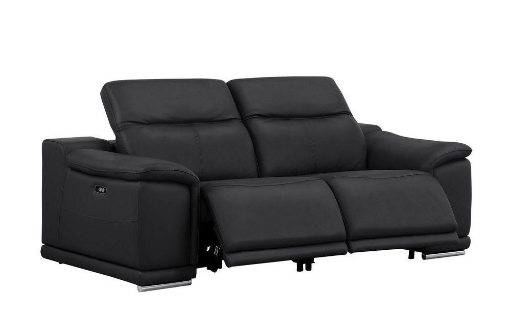 Two Piece Black Genuine Leather Four Person Seating Set — view 2