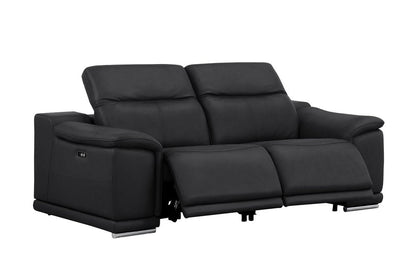 Two Piece Black Genuine Leather Four Person Seating Set