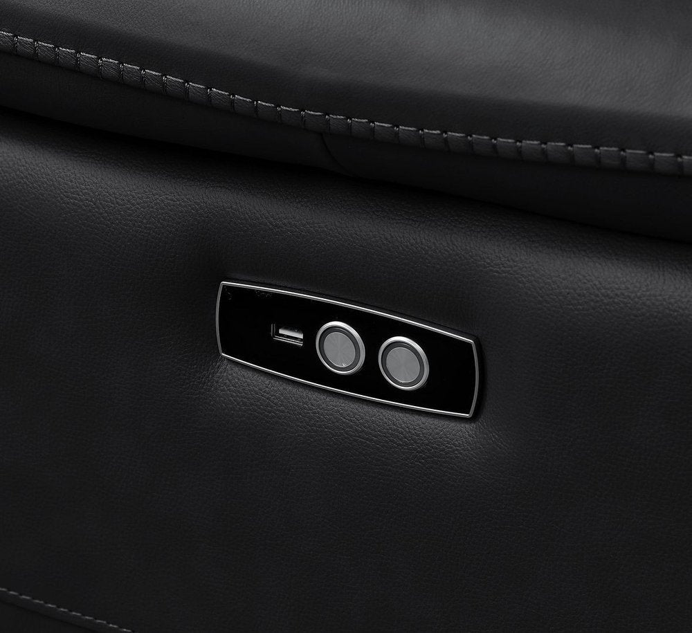 Two Piece Black Genuine Leather Four Person Seating Set — view 3