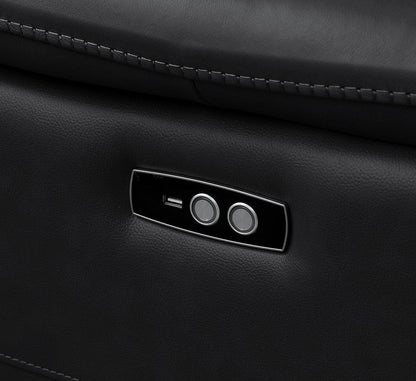 Two Piece Black Genuine Leather Four Person Seating Set