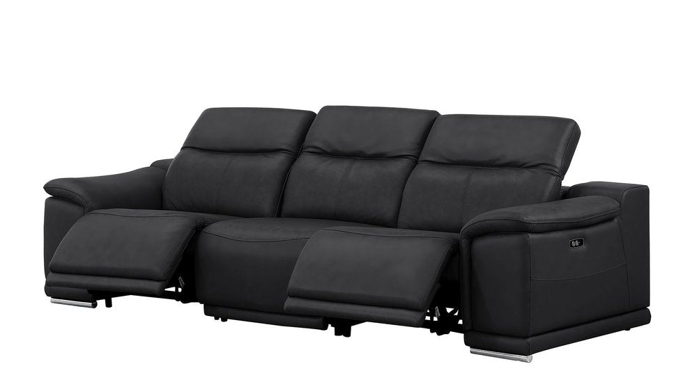 Two Piece Black Genuine Leather Four Person Seating Set — view 6