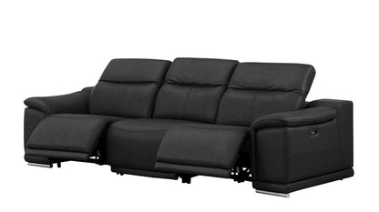 Two Piece Black Genuine Leather Four Person Seating Set