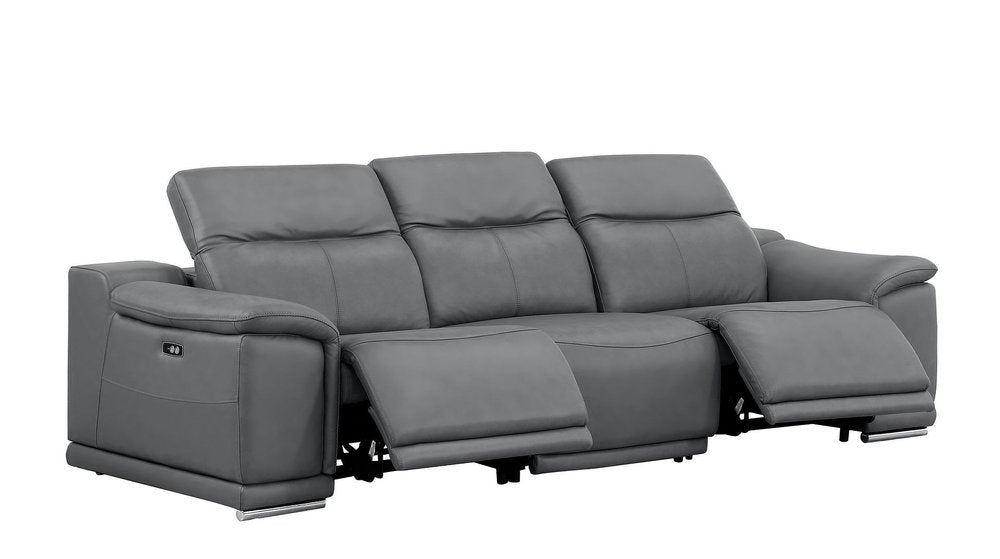 Two Piece Battleship Gray Genuine Leather Four Person Seating Set — view 1
