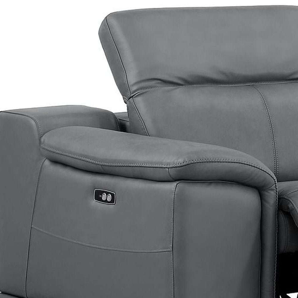 Two Piece Battleship Gray Genuine Leather Four Person Seating Set — view 5