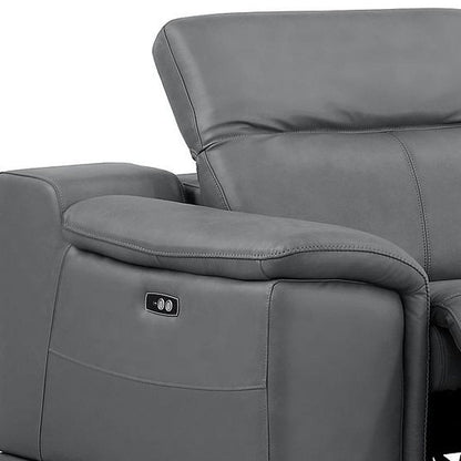 Two Piece Battleship Gray Genuine Leather Four Person Seating Set