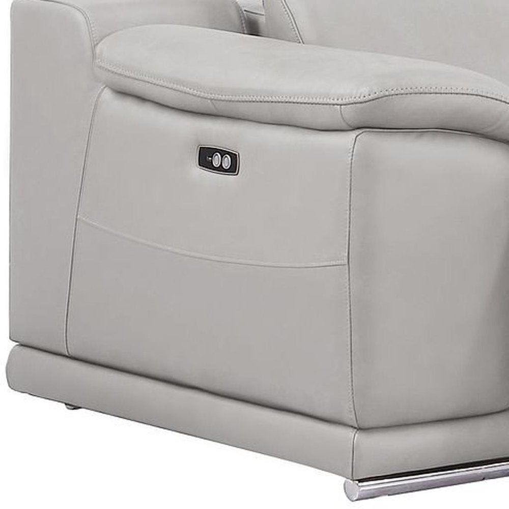 Two Piece Ash Gray Genuine Leather Four Person Seating Set — view 6