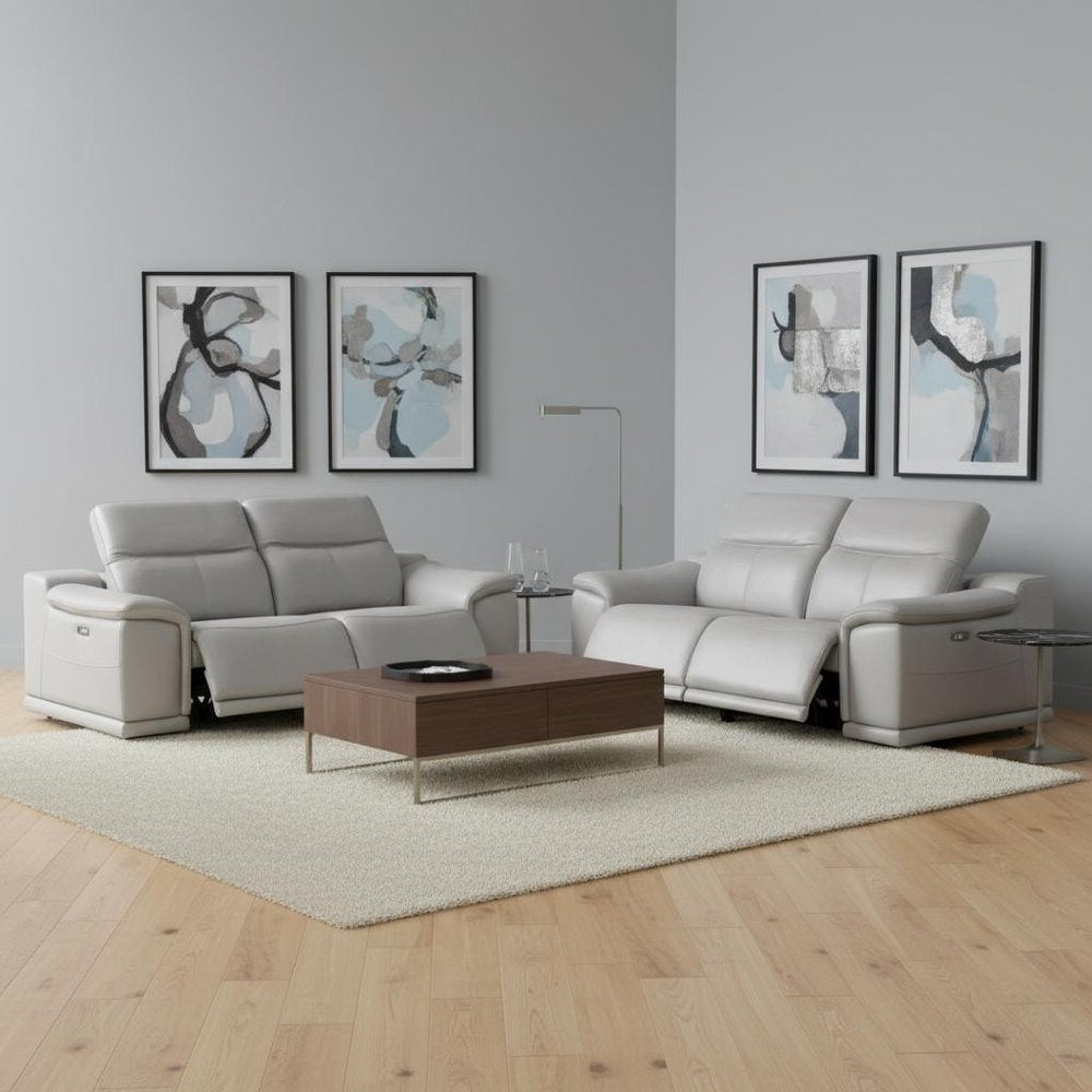 Two Piece Ash Gray Genuine Leather Four Person Seating Set — view 9