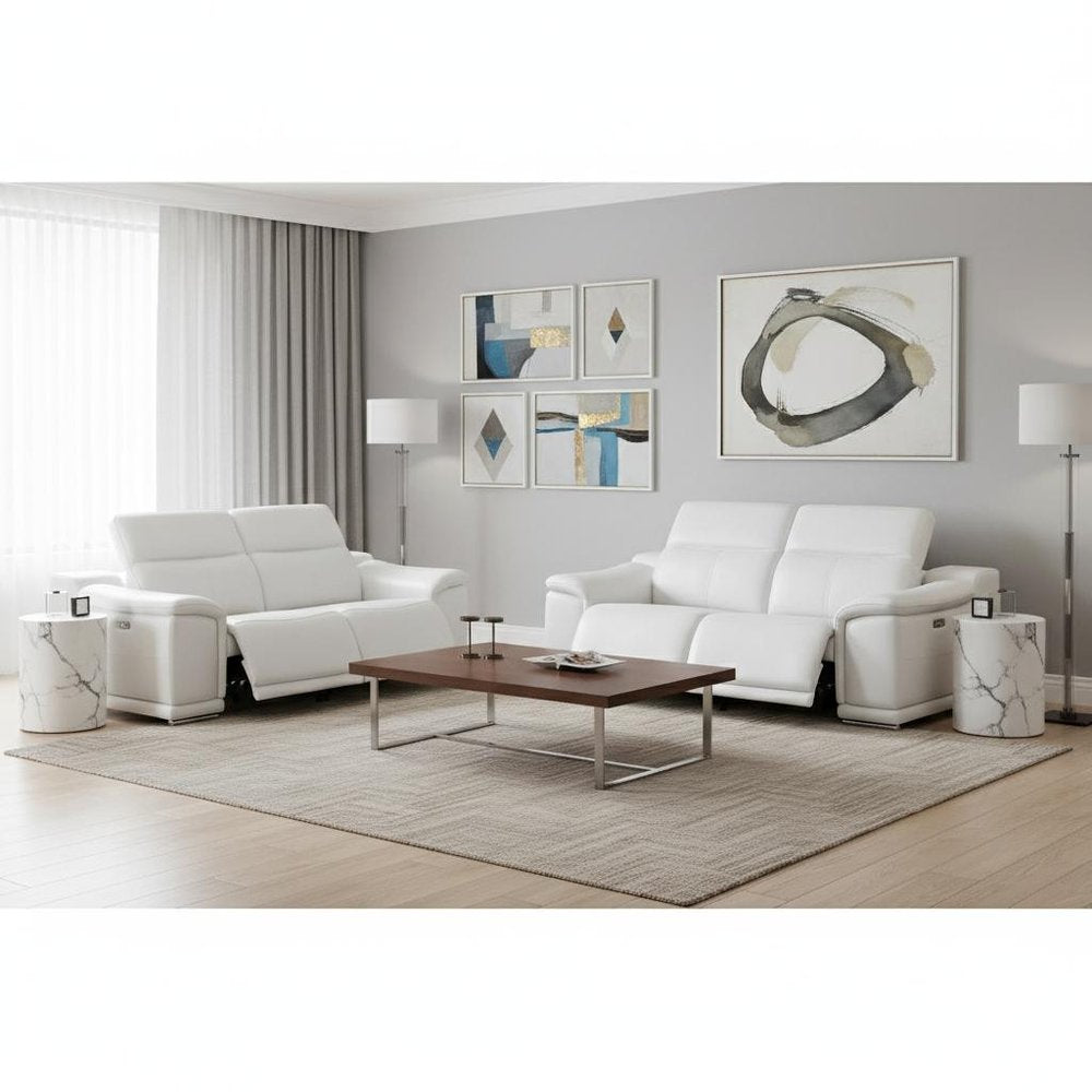 Two Piece White Genuine Leather Four Person Seating Set — view 7