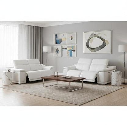 Two Piece White Genuine Leather Four Person Seating Set
