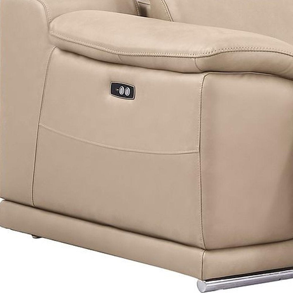 Three Piece Beige Genuine Leather Five Person Seating Set — view 6