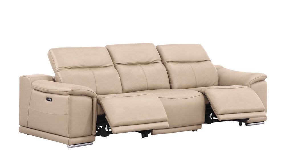 Three Piece Beige Genuine Leather Five Person Seating Set — view 1