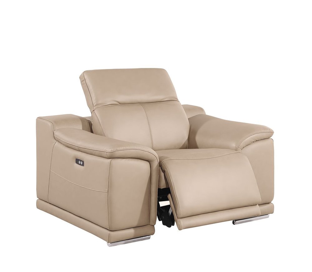 Three Piece Beige Genuine Leather Five Person Seating Set — view 3