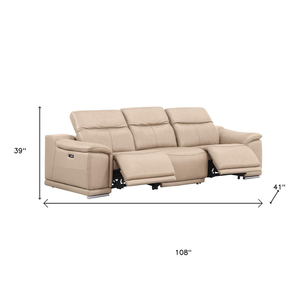 Three Piece Beige Genuine Leather Five Person Seating Set — view 5
