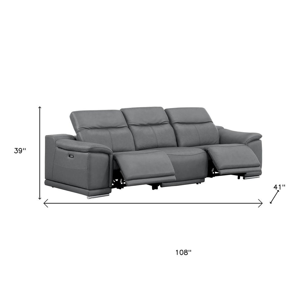 Three Piece Battleship Gray Genuine Leather Five Person Seating Set — view 6