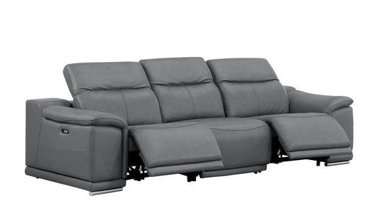 Three Piece Battleship Gray Genuine Leather Five Person Seating Set