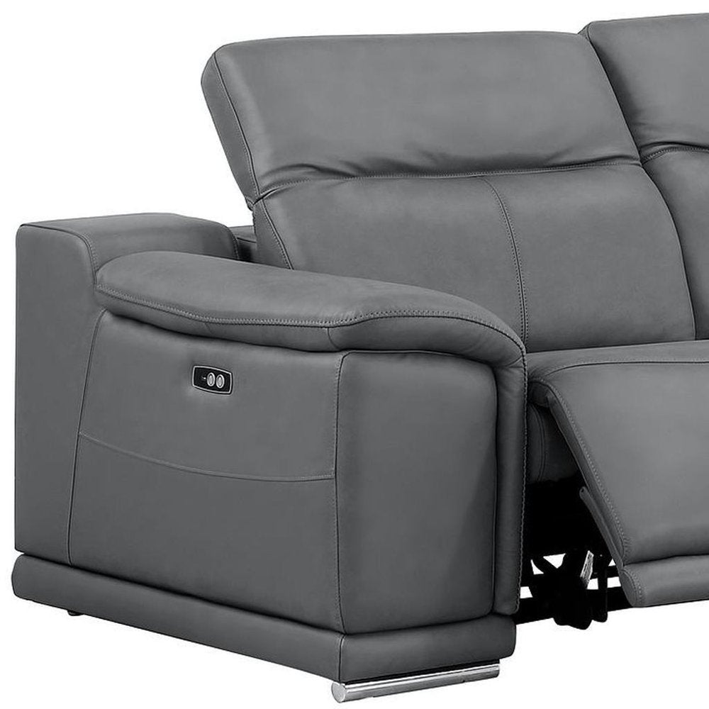 Three Piece Battleship Gray Genuine Leather Five Person Seating Set — view 4
