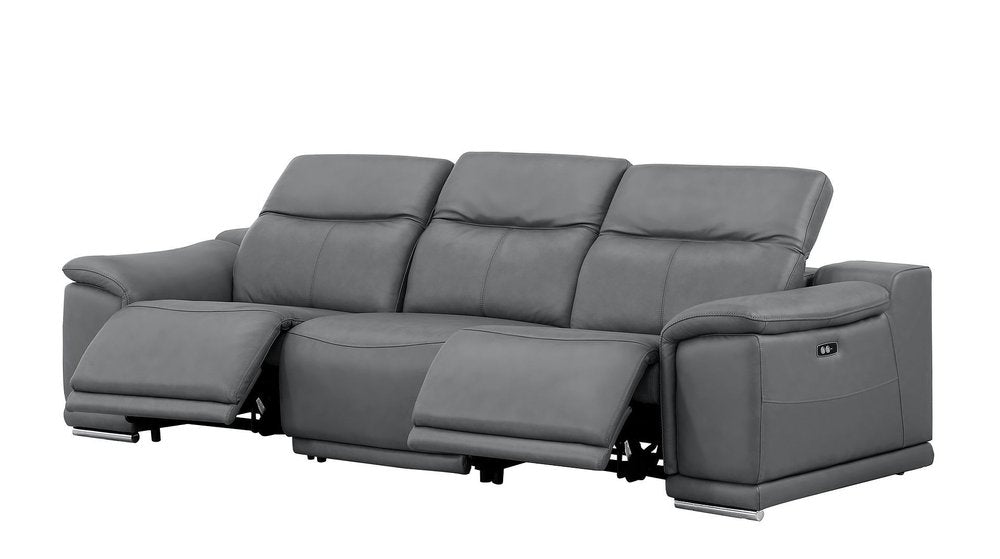 Three Piece Battleship Gray Genuine Leather Five Person Seating Set — view 5